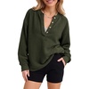 image:imageANRABESS Womens Sherpa Fuzzy Sweatshirts Oversized Henley Pullover TopOlive Green