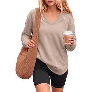 image:imageANRABESS Long Sleeve Shirts for Women Fall V Neck SweatshirtsAlmond
