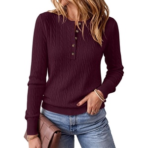 image:imageANRABESS Sweaters for Women Cable Knit Henley Neck Fall OutfitsWine Red