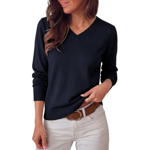 image:imageANRABESS Women Fall Long Sleeve V Neck Lightweight SweatersNavy Blue