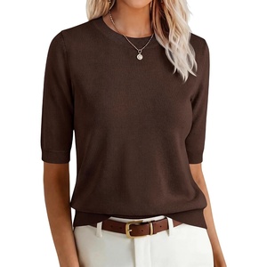 image:imageANRABESS Women Short Sleeve Crewneck Lightweight Summer SweatersChocolate Brown