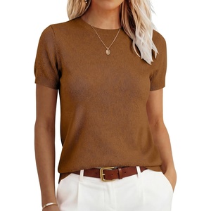 image:imageANRABESS Womens 100 Wool Short Sleeve SweaterCaramel