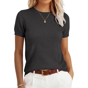 image:imageANRABESS Womens 100 Wool Short Sleeve SweaterDeep Gray