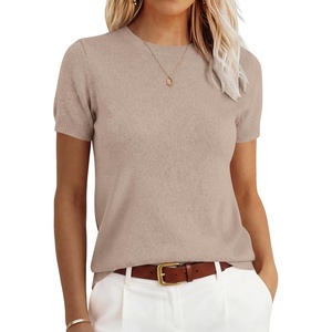 image:imageANRABESS Womens 100 Wool Short Sleeve SweaterKhaki