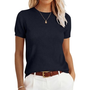 image:imageANRABESS Womens 100 Wool Short Sleeve SweaterNavy Blue