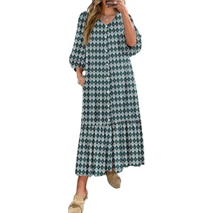 image:imageANRABESS Womens Boho Floral 34 Puff Sleeve Fall Maxi DressFloral Dark Green