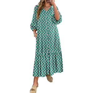 image:imageANRABESS Womens Boho Floral 34 Puff Sleeve Fall Maxi DressFloral Green