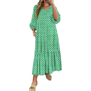 image:imageANRABESS Womens Boho Floral 34 Puff Sleeve Fall Maxi DressFloral Light Green