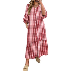 image:imageANRABESS Womens Boho Floral 34 Puff Sleeve Fall Maxi DressFloral Red