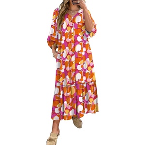 image:imageANRABESS Womens Boho Floral 34 Puff Sleeve Fall Maxi DressFloral Red White