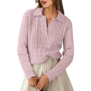 image:imageANRABESS Womens Cable Knit Sweaters Long Sleeve Polo Fall OutfitsPink