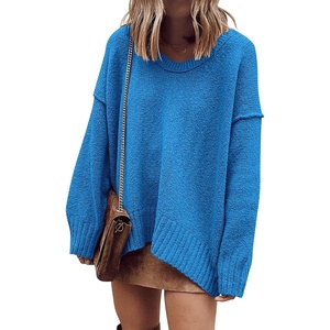 image:imageANRABESS Womens Fall Fashion Oversized Scoop V Neck Batwing Sleeve SweaterAzure