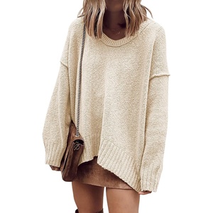 image:imageANRABESS Womens Fall Fashion Oversized Scoop V Neck Batwing Sleeve SweaterBeige