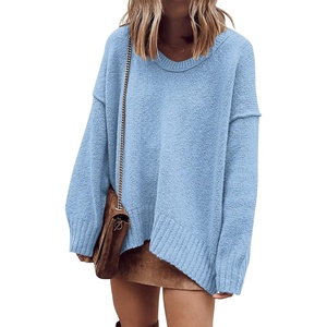 image:imageANRABESS Womens Fall Fashion Oversized Scoop V Neck Batwing Sleeve SweaterBlue