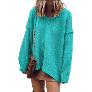 image:imageANRABESS Womens Fall Fashion Oversized Scoop V Neck Batwing Sleeve SweaterBlue Green