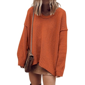 image:imageANRABESS Womens Fall Fashion Oversized Scoop V Neck Batwing Sleeve SweaterBrick
