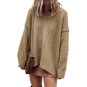 image:imageANRABESS Womens Fall Fashion Oversized Scoop V Neck Batwing Sleeve SweaterBrown