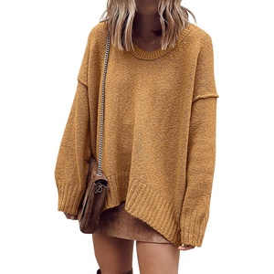 image:imageANRABESS Womens Fall Fashion Oversized Scoop V Neck Batwing Sleeve SweaterCamel