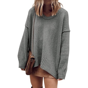 image:imageANRABESS Womens Fall Fashion Oversized Scoop V Neck Batwing Sleeve SweaterDark Gray