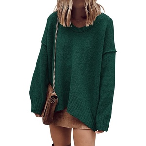 image:imageANRABESS Womens Fall Fashion Oversized Scoop V Neck Batwing Sleeve SweaterDark Green