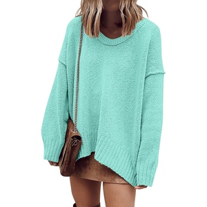 image:imageANRABESS Womens Fall Fashion Oversized Scoop V Neck Batwing Sleeve SweaterLight Blue
