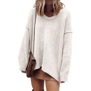 image:imageANRABESS Womens Fall Fashion Oversized Scoop V Neck Batwing Sleeve SweaterWhite