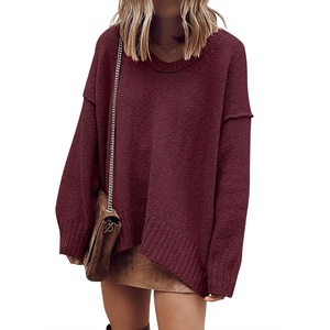 image:imageANRABESS Womens Fall Fashion Oversized Scoop V Neck Batwing Sleeve SweaterWine Red