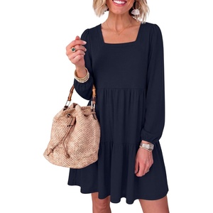 image:imageANRABESS Womens Fall Long Sleeve Square Neck Short DressNavy Blue
