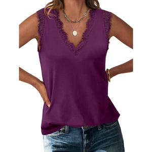 image:imageANRABESS Womens Lace Trim Tank Tops V Neck Sleeveless Shirts Summer CasualPurple
