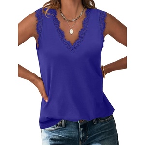 image:imageANRABESS Womens Lace Trim Tank Tops V Neck Sleeveless Shirts Summer CasualRoyal Blue