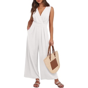 image:imageANRABESS Womens Linen Sleeveless Wrap JumpsuitsWhite