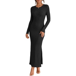 image:imageANRABESS Womens Long Sleeve Bodycon Maxi DressBlack