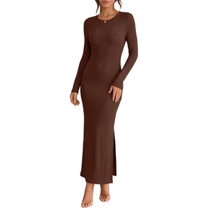 image:imageANRABESS Womens Long Sleeve Bodycon Maxi DressBrown