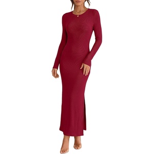 image:imageANRABESS Womens Long Sleeve Bodycon Maxi DressDark Red