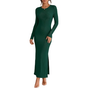 image:imageANRABESS Womens Long Sleeve Bodycon Maxi DressDeep Green