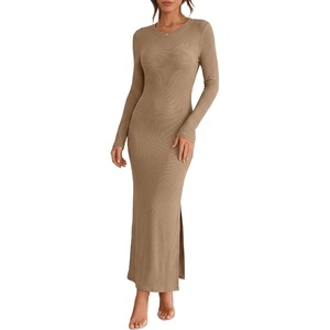 image:imageANRABESS Womens Long Sleeve Bodycon Maxi DressLight Brown