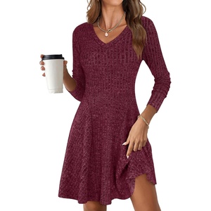 image:imageANRABESS Womens Long Sleeve Fall Short Sweater DressBurgundy