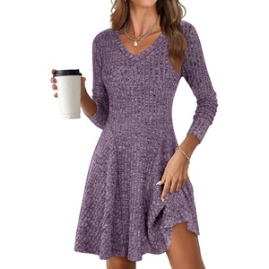 image:imageANRABESS Womens Long Sleeve Fall Short Sweater DressPurple