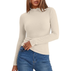 image:imageANRABESS Womens Long Sleeve Thermal Shirts Mock Neck TopsBeige