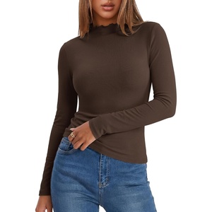image:imageANRABESS Womens Long Sleeve Thermal Shirts Mock Neck TopsBrown