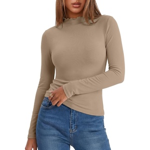 image:imageANRABESS Womens Long Sleeve Thermal Shirts Mock Neck TopsKhaki