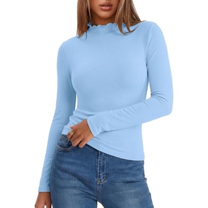 image:imageANRABESS Womens Long Sleeve Thermal Shirts Mock Neck TopsLight Blue