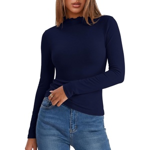 image:imageANRABESS Womens Long Sleeve Thermal Shirts Mock Neck TopsNavy Blue