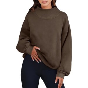 image:imageANRABESS Womens Mock Neck Sweatshirt Oversized PulloverDeep Brown