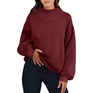 image:imageANRABESS Womens Mock Neck Sweatshirt Oversized PulloverWine Red
