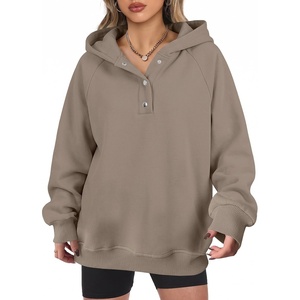 image:imageANRABESS Womens Oversized Hoodies V Neck Henley SweatshirtsGray Khaki