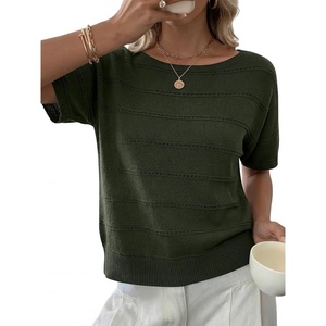 image:imageANRABESS Womens Short Sleeve Sweater Summer Fall Boat Neck TopsArmy Green