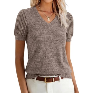 image:imageANRABESS Womens Short Sleeve Sweaters Business Casual Tunic TopsBrown