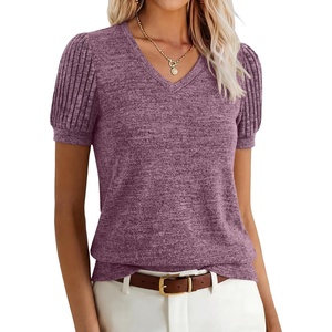 image:imageANRABESS Womens Short Sleeve Sweaters Business Casual Tunic TopsLight Red Purple