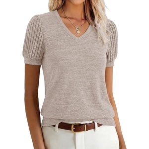 image:imageANRABESS Womens Short Sleeve Sweaters Business Casual Tunic TopsParchment